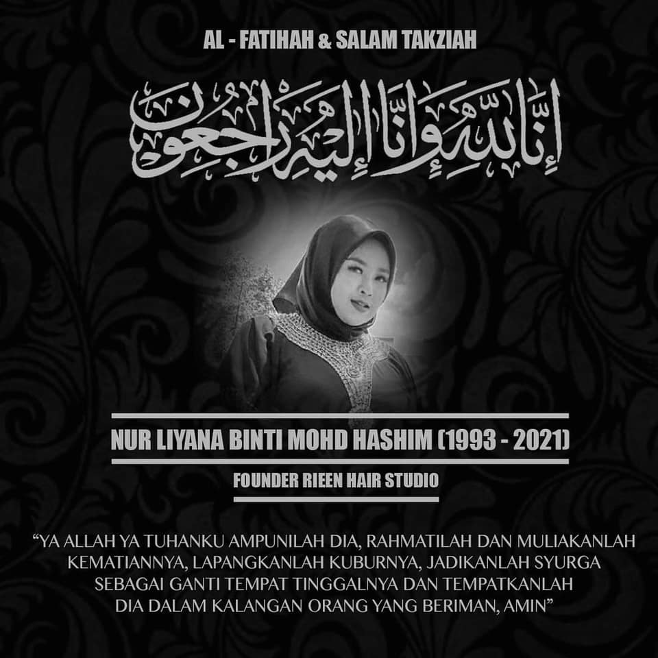 Condolences message for Nur Liyana Binti Mohd Hashim. She is pictured smiling and wearing a headscarf and beaded kaftan.